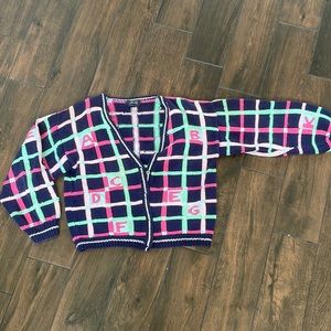 Vintage 90s Grandma Square Knit Sweater Cardigan